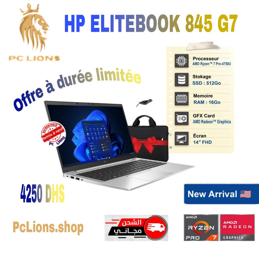 HP EliteBook 845 G7 AMD Ryzen™7 Pro 4750U I 16Go I 512Go SSD I Radeon Graphics I14″FHD [Remis à Neuf]